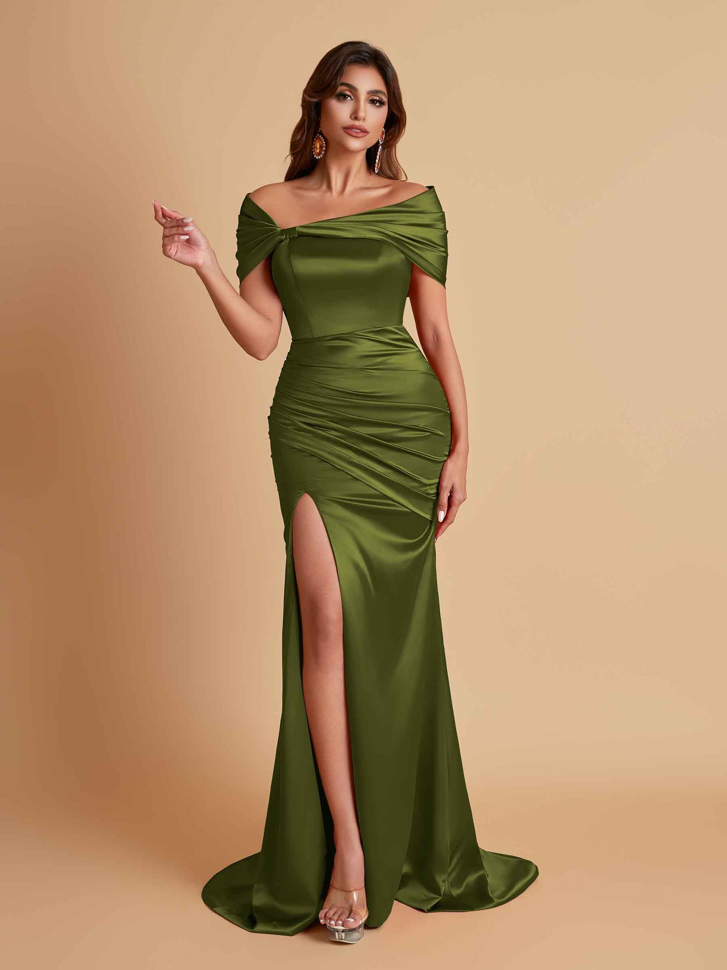 Elegant Soft Satin Off-the-shoulder Side-Slit Mermaid Bridesmaid Dresses
