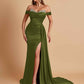 Gorgeous Soft Satin V-neck Off-the-Shoulder Side-Slit Mermaid Bridesmaid Dresses