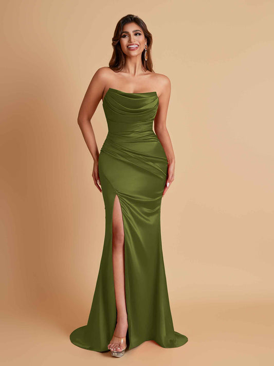 Sexy Soft Satin Mermaid Side Slit Floor-Length Mermaid Bridesmaid Dresses