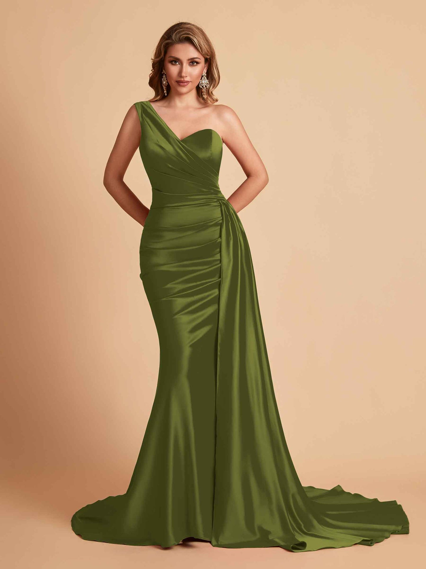 Sexy Satin Mermaid One Shoulder Maxi Long Bridesmaid Dresses Online