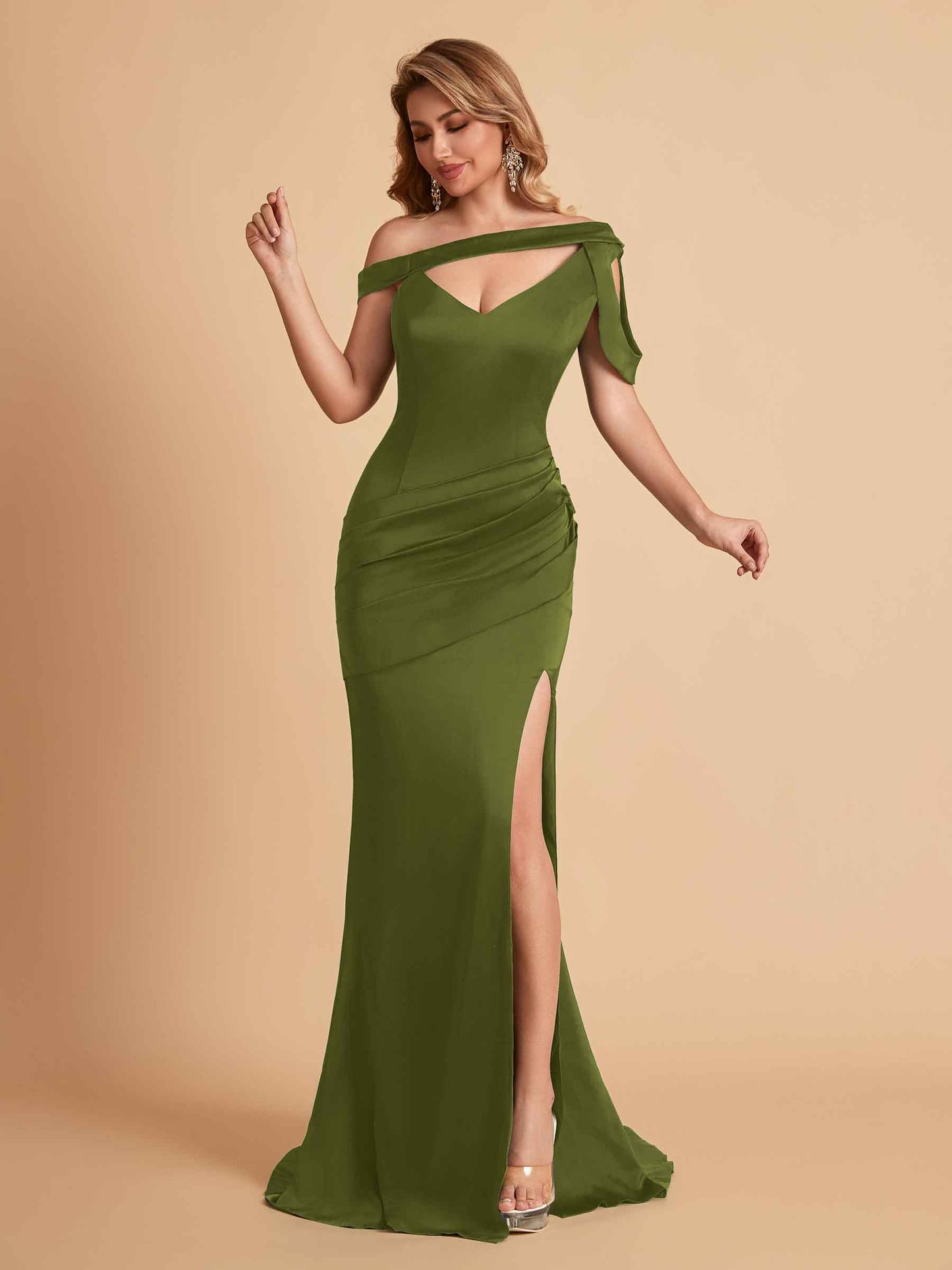 Sexy Soft Satin Unique V-Neck Side Slit Floor-Length Mermaid Bridesmaid Dresses Online