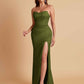 Sexy Strapless Soft Satin Side Slit Floor-Length Mermaid Bridesmaid Dresses