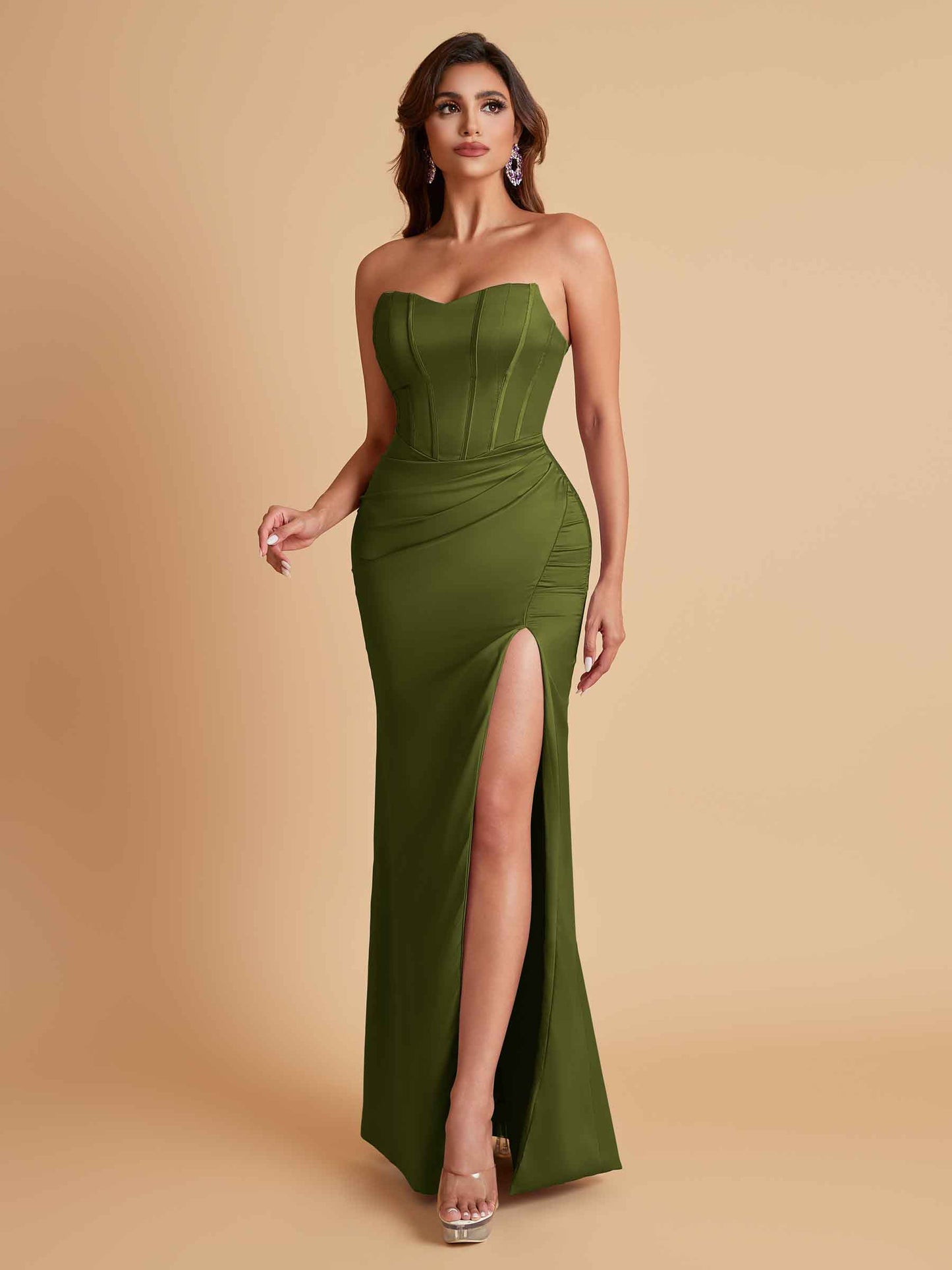 Sexy Strapless Soft Satin Side Slit Floor-Length Mermaid Bridesmaid Dresses