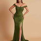 Sexy Soft Satin V-neck Off-the-shoulder Strapless Side-Slit Mermaid Bridesmaid Dresses