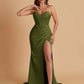 Elegant Soft Satin Mermaid V-neck Side Slit Floor-Length Bridesmaid Dresses Online