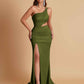 Gorgeous One Shoulder Soft Satin Side Slit Floor-Length Mermaid Bridesmaid Dresses