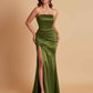 Elegant Soft Satin Strapless Split Side Mermaid Bridesmaid Dresses