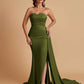Simple Soft Satin Mermaid Strapless Floor-Length Mermaid Bridesmaid Dresses