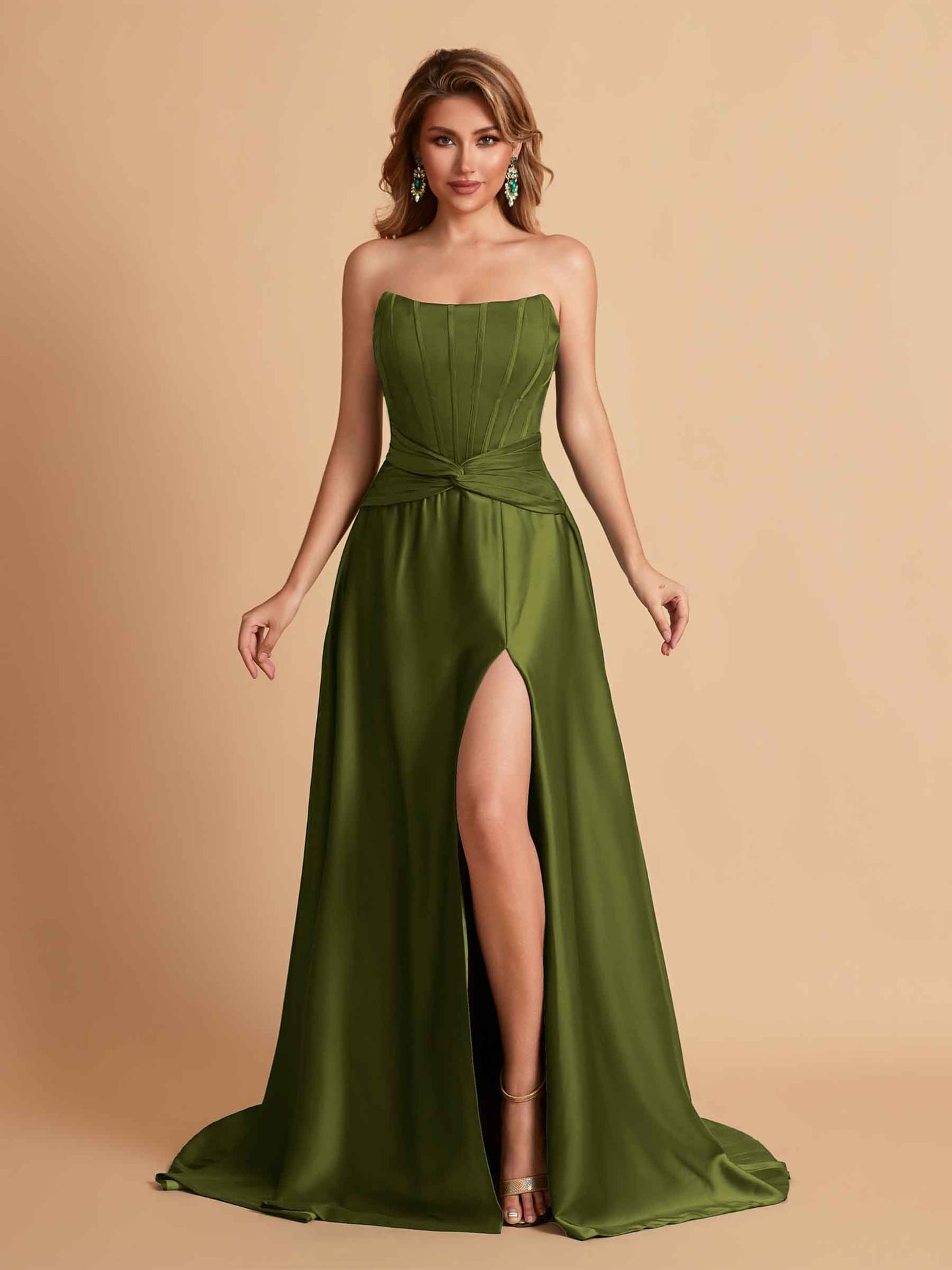 Elegant Satin Sweetheart A-Line Side Slit Floor Length Bridesmaid Dresses