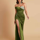 Sexy Soft Satin Mermaid One Shoulder Side Slit Floor-Length Mermaid Bridesmaid Dresses