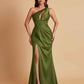 Sexy One Shoulder Soft Satin Side Slit Floor-Length Mermaid Bridesmaid Dresses