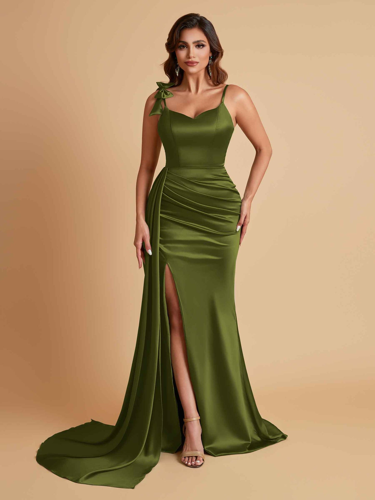 Elegant Soft Satin Mermaid Bowknot Floor-Length Mermaid Bridesmaid Dresses