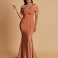 Elegant Soft Satin Mermaid Off Shoulder Side Slit Floor-Length Bridesmaid Dresses