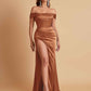 Sexy Off the Shoulder Soft Satin Side Slit Floor-Length Mermaid Bridesmaid Dresses