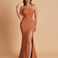 Sexy Soft Satin Mermaid Spaghetti Straps Side Slit Floor-Length Bridesmaid Dresses