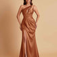 Sexy One Shoulder Soft Satin Side Slit Floor-Length Mermaid Bridesmaid Dresses