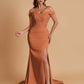 Elegant Soft Satin Mermaid Off Shoulder Side Slit Floor-Length Mermaid Bridesmaid Dresses