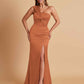 Elegant Soft Satin One Shoulder Strapless Side-Slit Mermaid Bridesmaid Dresses