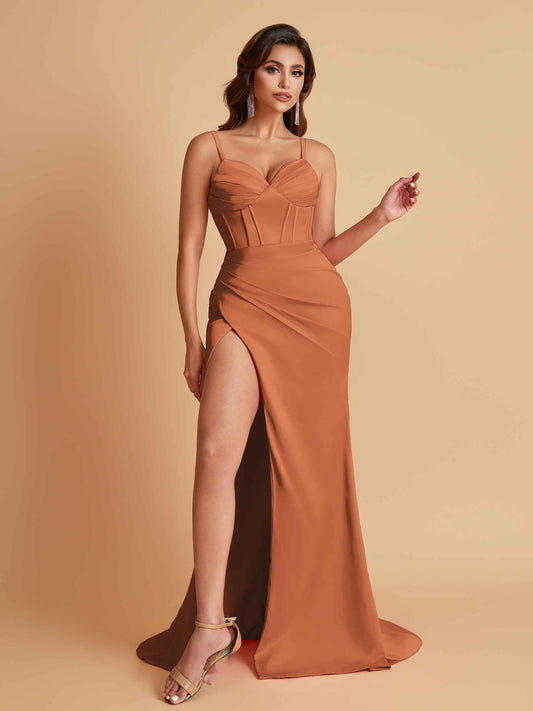 Simple Soft Satin Mermaid V-neck Floor-Length Mermaid Bridesmaid Dresses