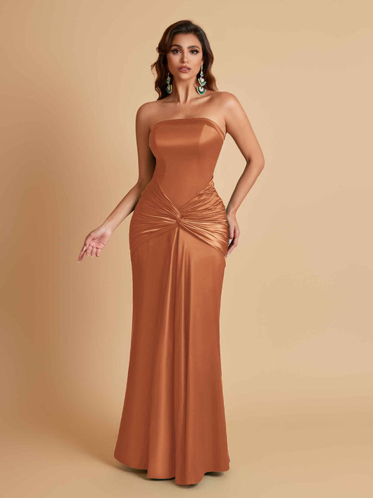 Sexy Soft Satin Mermaid Strapless Floor-Length Mermaid Bridesmaid Dresses