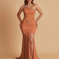 Sexy Soft Satin Mermaid One Shoulder Side Slit Beading Floor-Length Bridesmaid Dresses Online