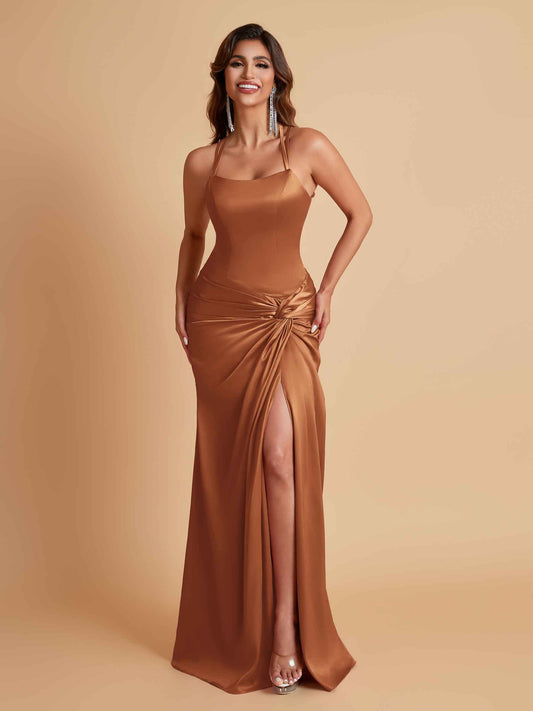 Gorgeous Square Criss Cross Soft Satin Side Slit Floor-Length Mermaid Bridesmaid Dresses