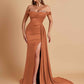 Gorgeous Soft Satin V-neck Off-the-Shoulder Side-Slit Mermaid Bridesmaid Dresses