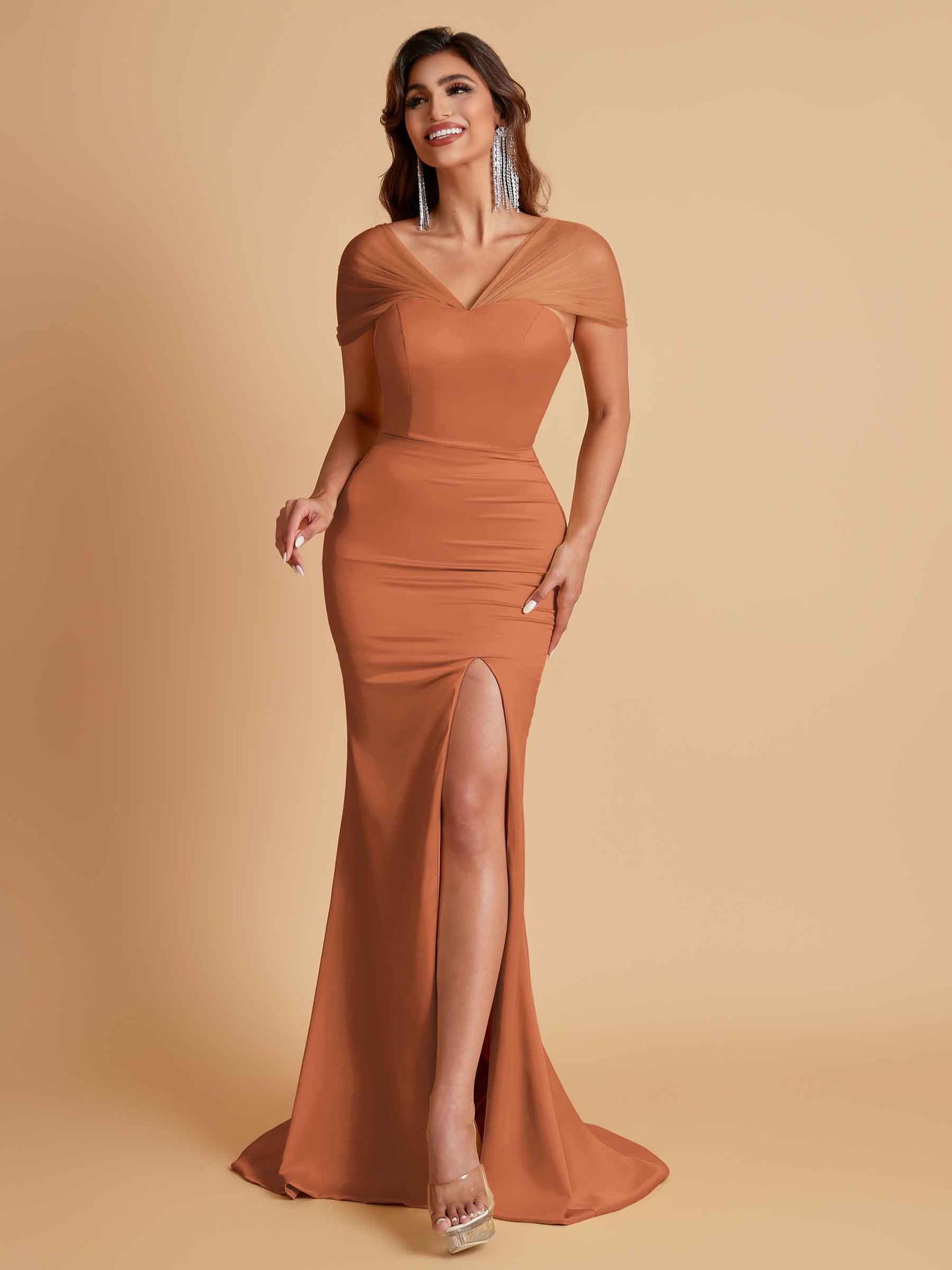 Sexy Soft Satin Mermaid V-neck Floor-Length Mermaid Bridesmaid Dresses