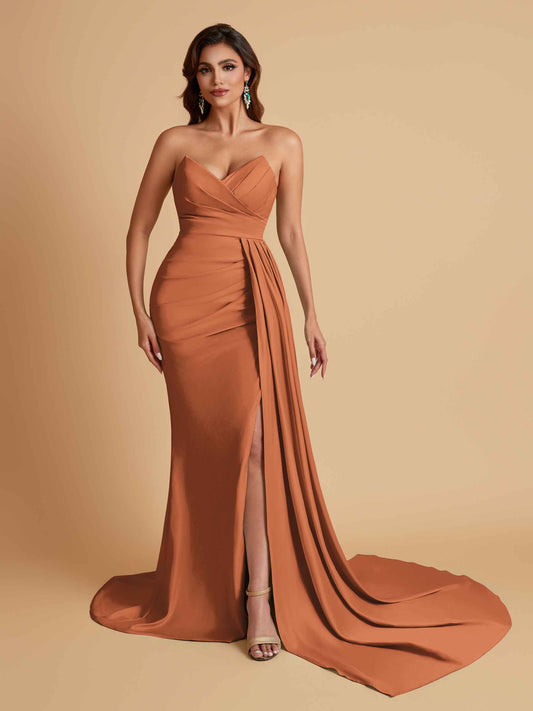 Sexy Soft Satin Mermaid V-neck Floor-Length Mermaid Bridesmaid Dresses