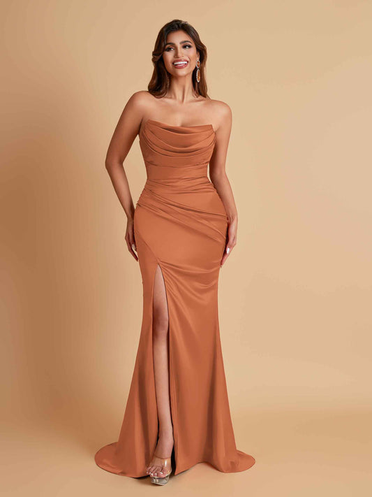 Sexy Soft Satin Mermaid Side Slit Floor-Length Mermaid Bridesmaid Dresses