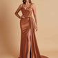 Sexy Soft Satin V-neck Spaghetti Strap Side-Slit Mermaid Bridesmaid Dresses