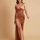 Sexy Soft Satin Mermaid One Shoulder Side Slit Floor-Length Mermaid Bridesmaid Dresses