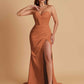 Elegant Soft Satin Mermaid V-neck Side Slit Floor-Length Bridesmaid Dresses Online