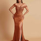 Sexy Soft Satin V-neck Off-the-shoulder Strapless Side-Slit Mermaid Bridesmaid Dresses
