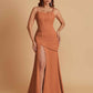 Sexy Soft Satin Mermaid Spaghetti Straps Side Slit Floor-Length Bridesmaid Dresses