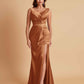 Elegant V Neck Soft Satin Side Slit Floor-Length Mermaid Bridesmaid Dresses