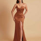 Gorgeous One Shoulder Soft Satin Side Slit Floor-Length Mermaid Bridesmaid Dresses