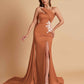 Elegant Soft Satin Sweetheart One Shoulder Side-Slit Mermaid Bridesmaid Dresses