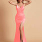 Sexy Satin V-neck Side Slit Mermaid Floor Length Bridesmaid Dresses