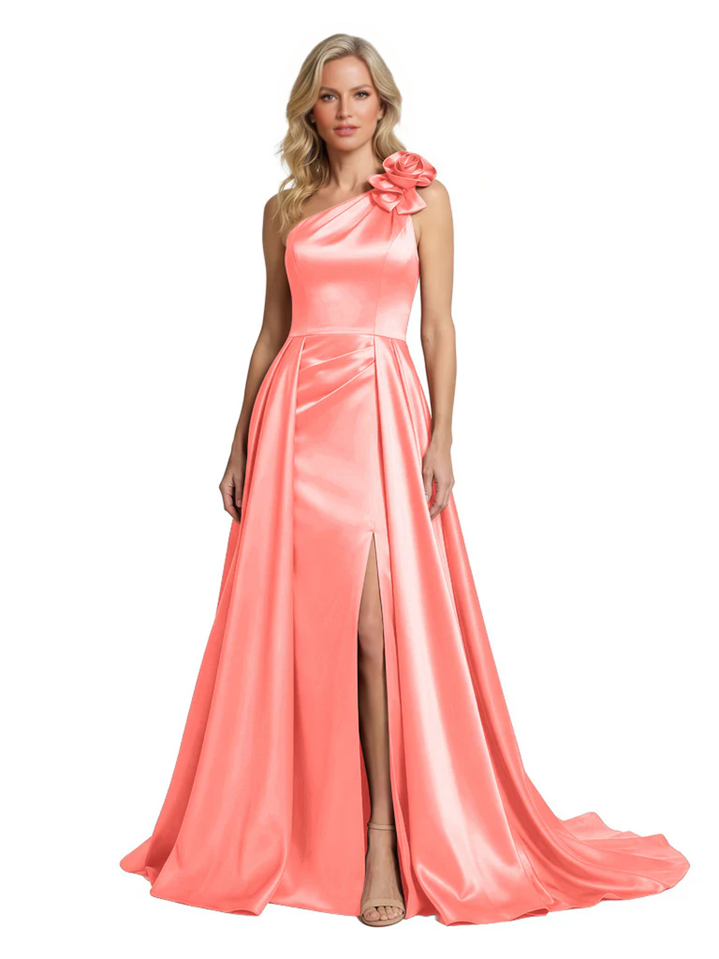One Shoulder Sleeveless Mother of the Brides Dresses Floor Length Slit With Train