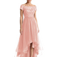 Formal High-Low Mother of the Bride Gown Short Sleeve Lace Maxi Dress with Tiered Skirt
