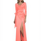Elegant Evening Gowns Slit Trending Styles Satin Slit Formal Dress Cowl Neckline Gown Tie