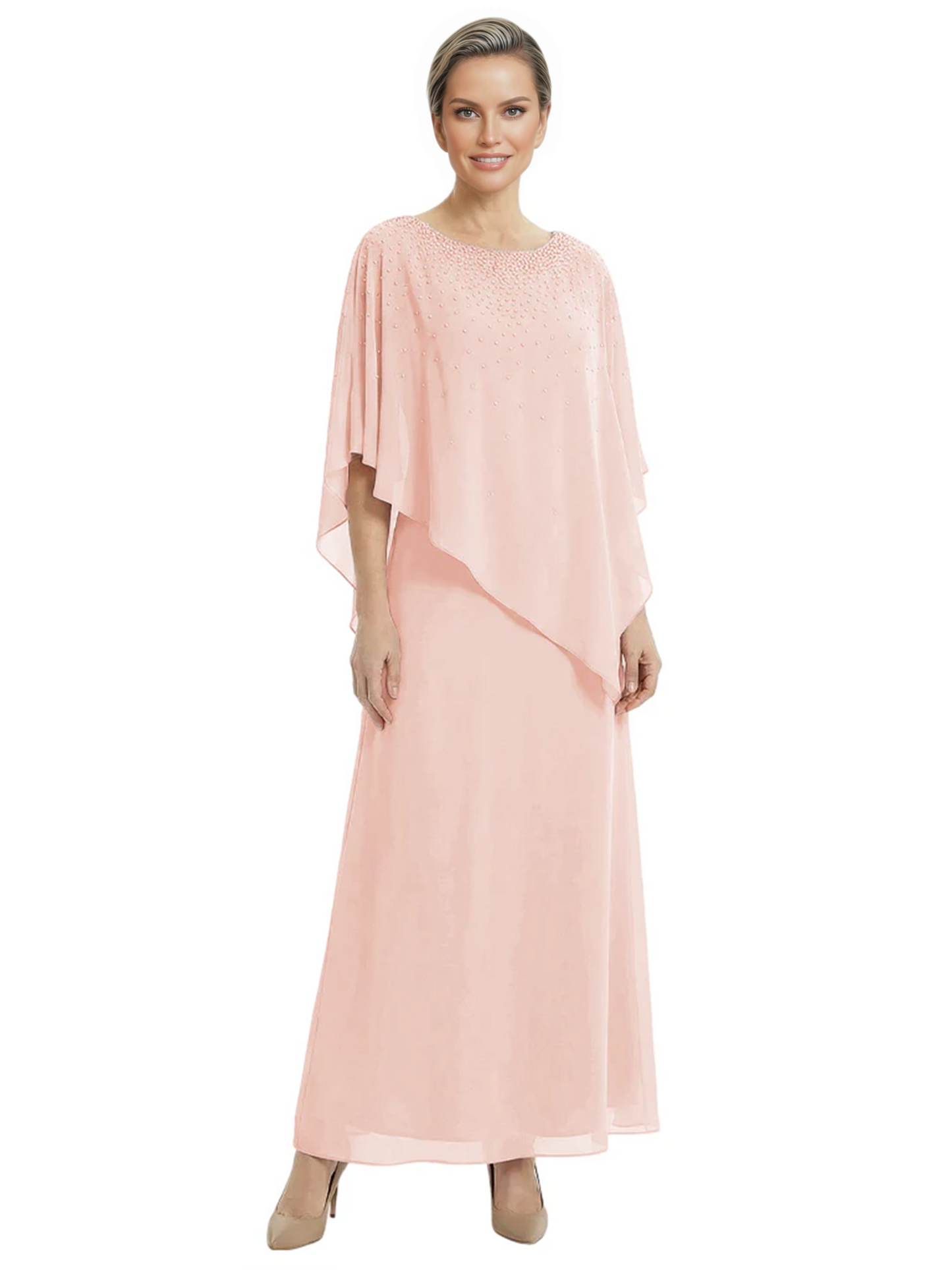 Elegant Mother of Bride Dresses Evening Gowns Trending 2026 Styles with Asymmetric Cape