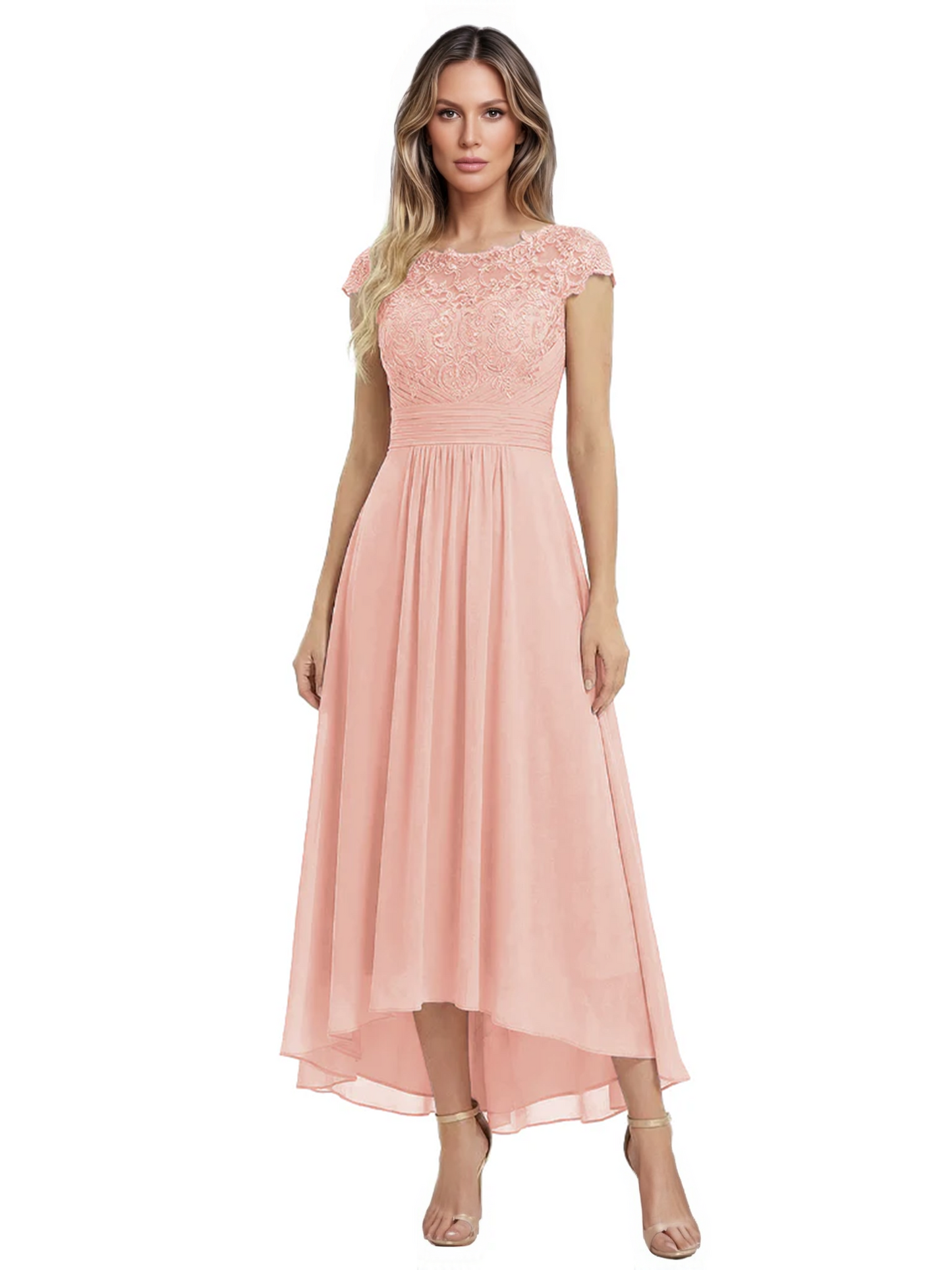 Elegant Evening Gown Trending 2026 Styles with Cap Sleeves High-Low Skirt