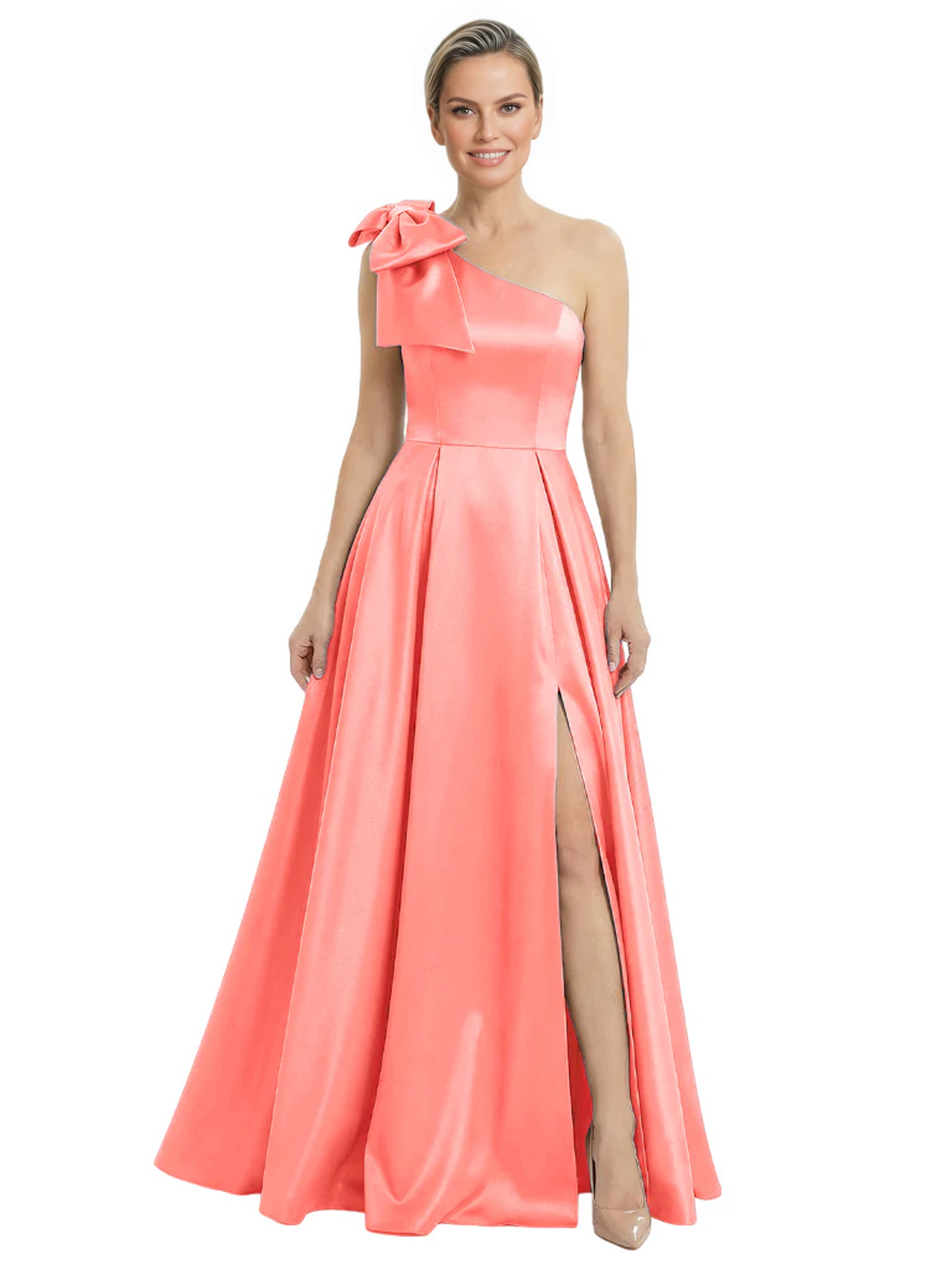 Luxury Bow Black Formal Dress One-Shoulder A-Line Gowns with Sexy Side Slit 2026