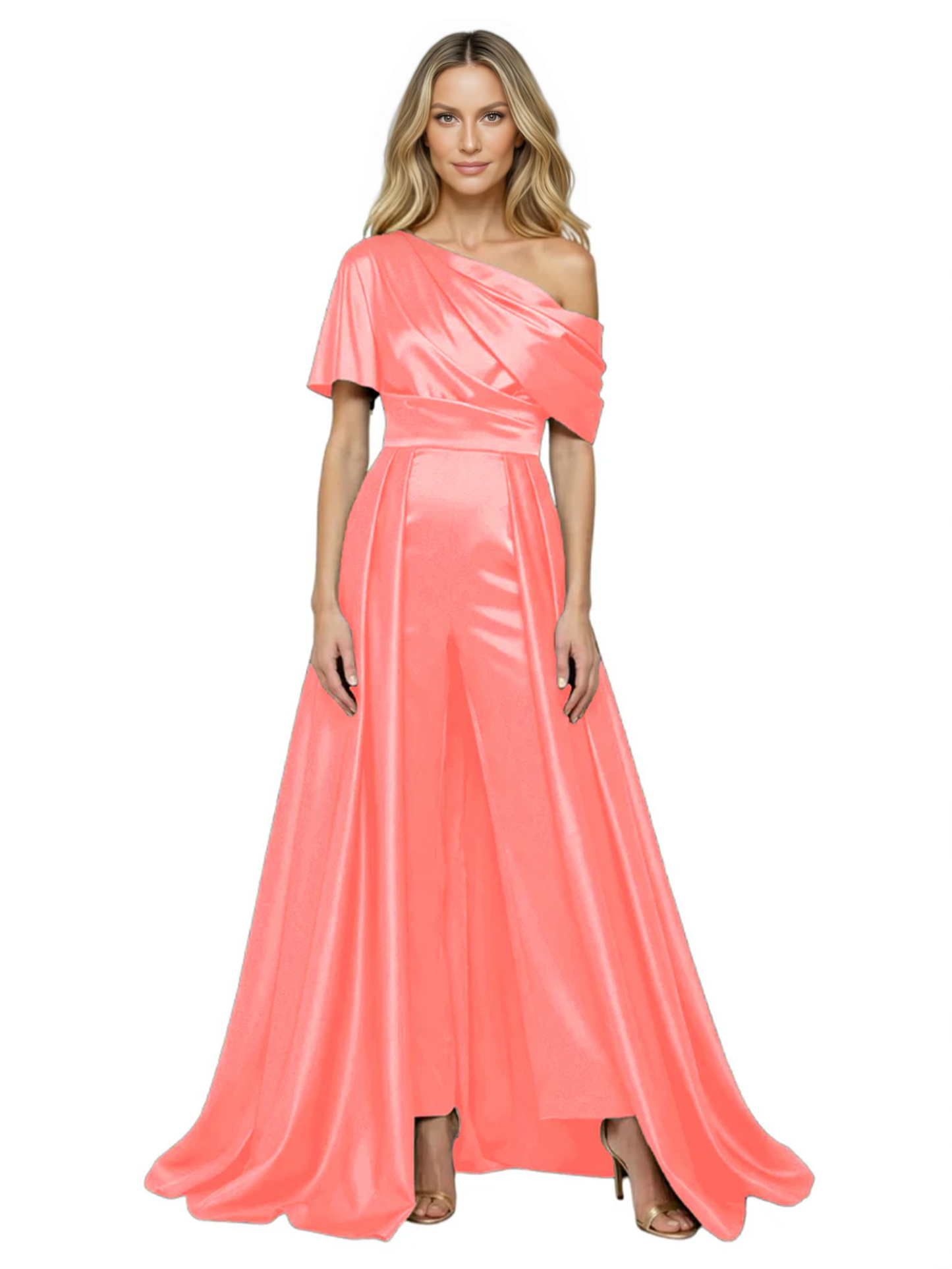 One Shoulder Mother of Bride jumpsuits Formal Gowns Floor Length Detachable Train