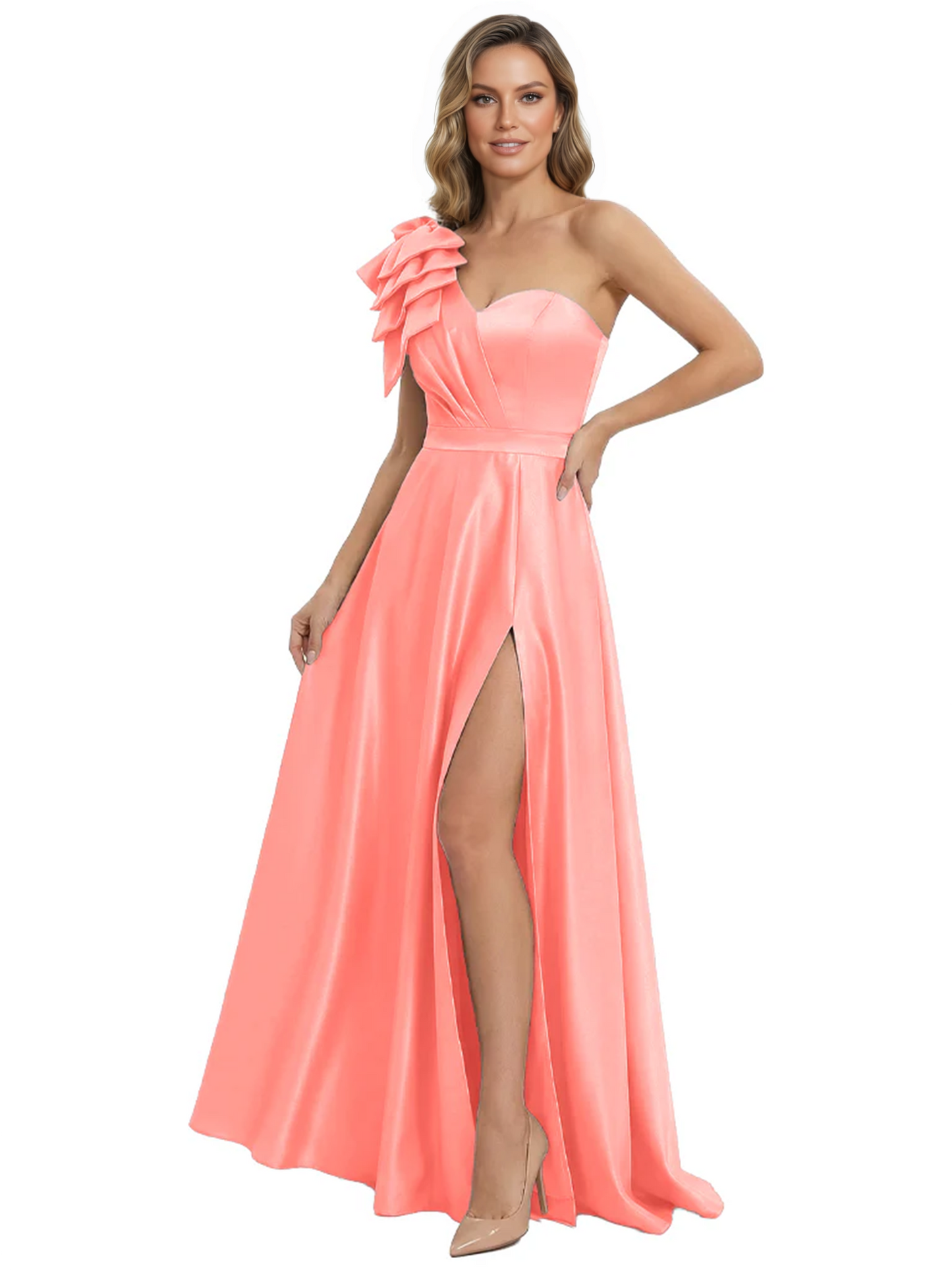 Elegant Mother of the Groom Dress A-Line Satin Formal Gown with High Slit Ruched Bodice