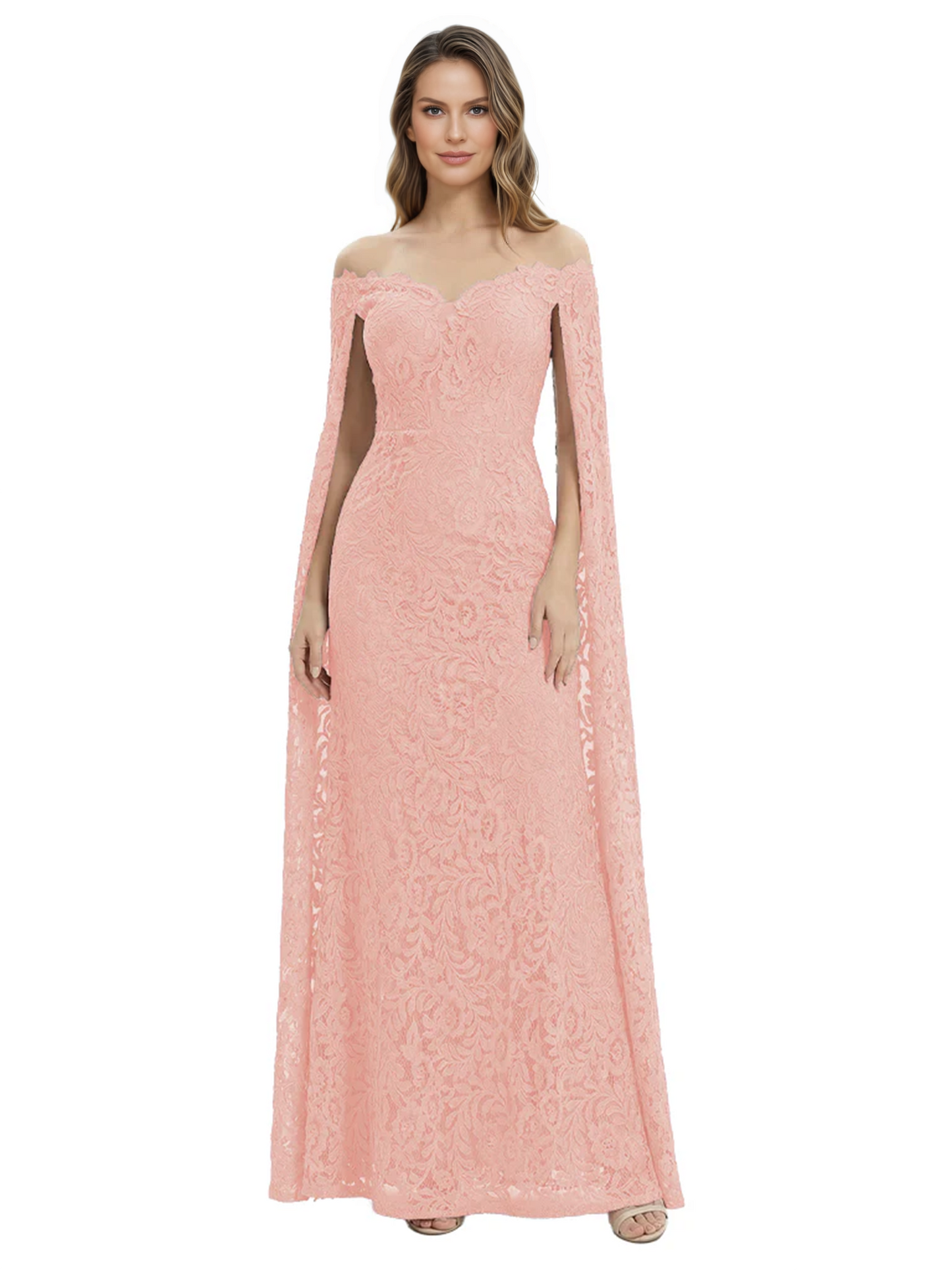 Elegant Mother of the Groom Gown Floral Lace Embroidered Formal Dress with Cape