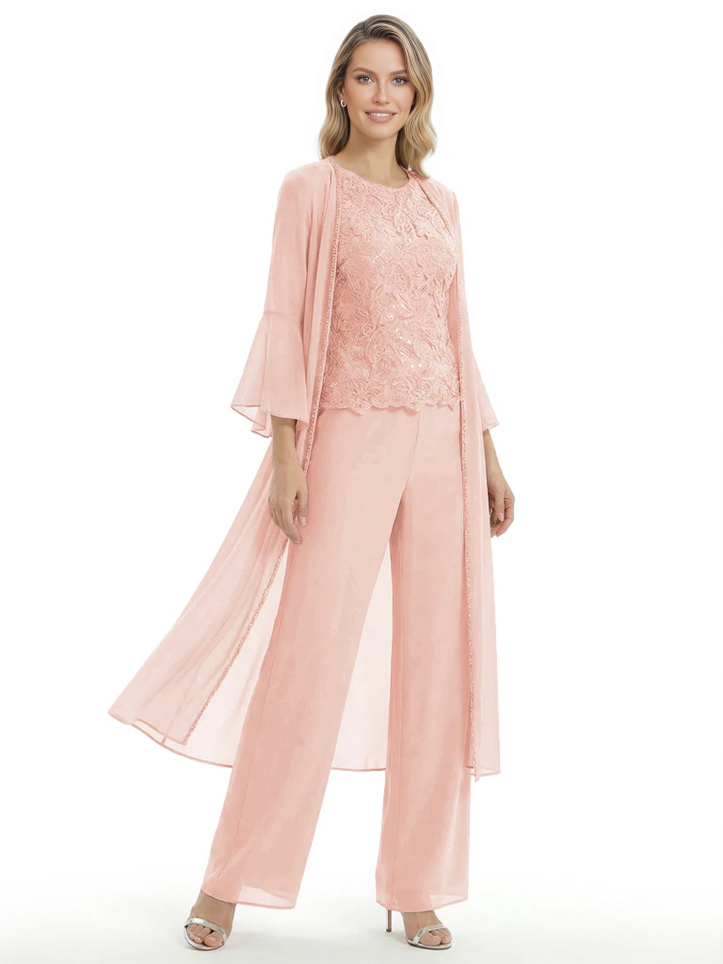 Elegant Pink 3-Piece Pant Set Trending 2026 Styles with Lace Wide-Leg Pants