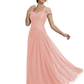 Long A-line Chiffon Short Sleeves Mother of the Brides Dresses Lace Wedding